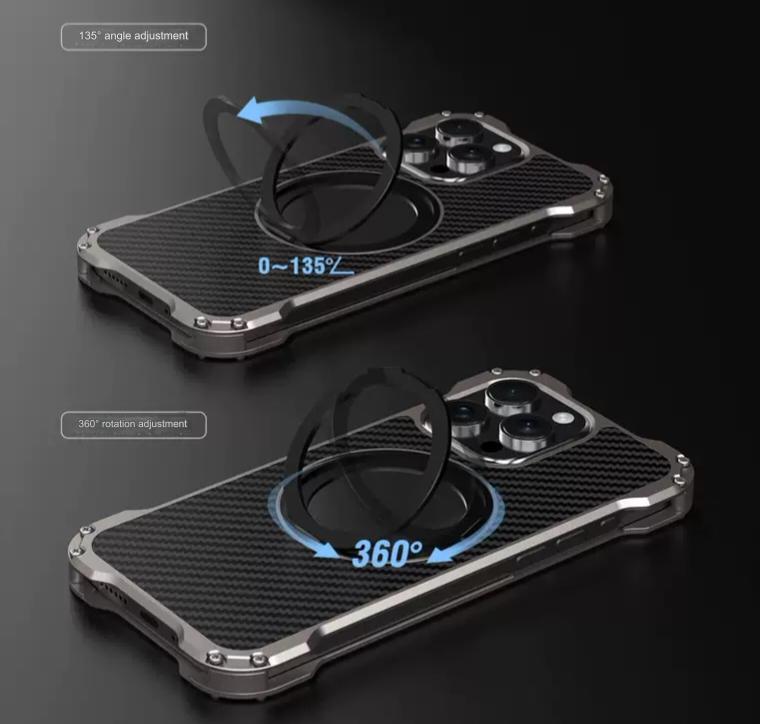 All-inclusive Heat Dissipation Metal High-end Carbon Fiber Pattern Back Panel iPhone 15 Pro Max Case