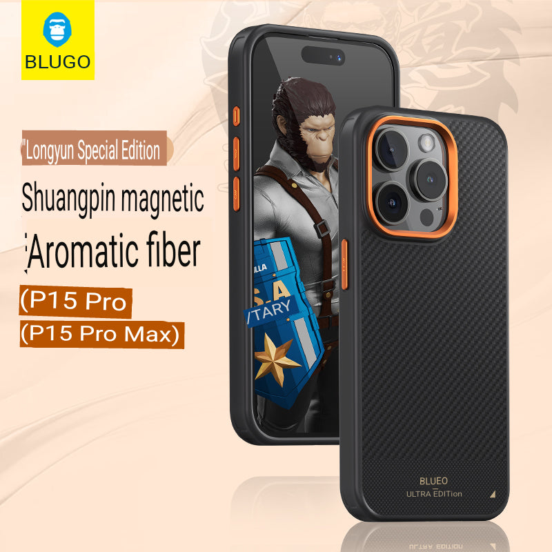 Blue Orangutan Is Suitable For Apple iPhone 15 Pro Max Case IPhone 14 pro Protective Case Plaid Double Spelled Aramid Carbon Fiber Kevlar Dragon Luck Special Edition Men's Advanced All-inclusive Magnetic Heat Dissipation And Anti-fall