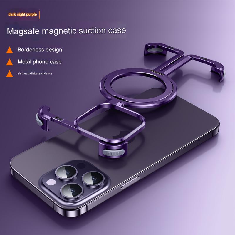 One Shell Suitable For Apple iPhone 15 Pro max Case Plus Ultra-thin Metal Frameless New Magnetic Stand Magsafe Bare Metal Hand Feel Heat Dissipation Anti-fall Protective Cover