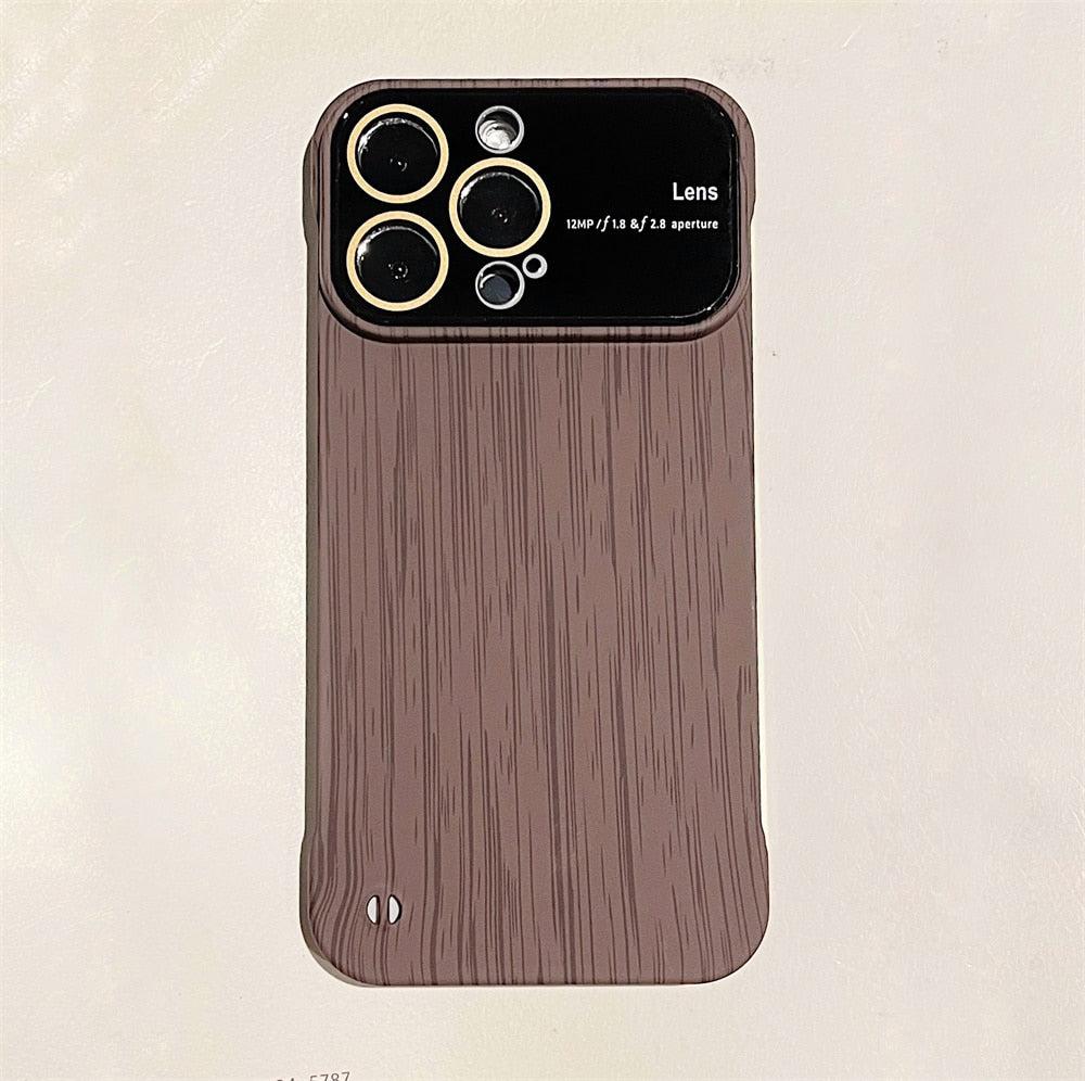 Luxury Frameless for Wood Grain Magnetic Phone Case for iPhone 14 ProMax 12 13 Pro Max Shockproof Lens Protection Slim PC Cover