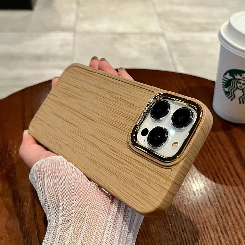 Nature Wood Grain Silicone Phone Case for iPhone 7 8 14 Plus SE 2 3 X XR Xs Max 14 13 12 11 Pro Max Luxury Plating Square Cover