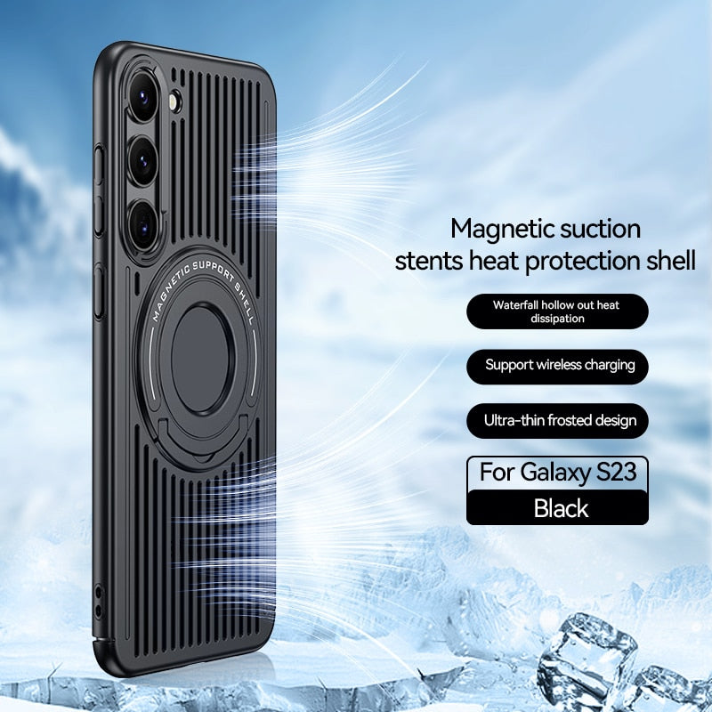 Samsung S23 Ultra Case Skeleton Cooling With Stand Shockproof Fingerprint Resistant Magnetic Phone Cover For Galaxy S23plus