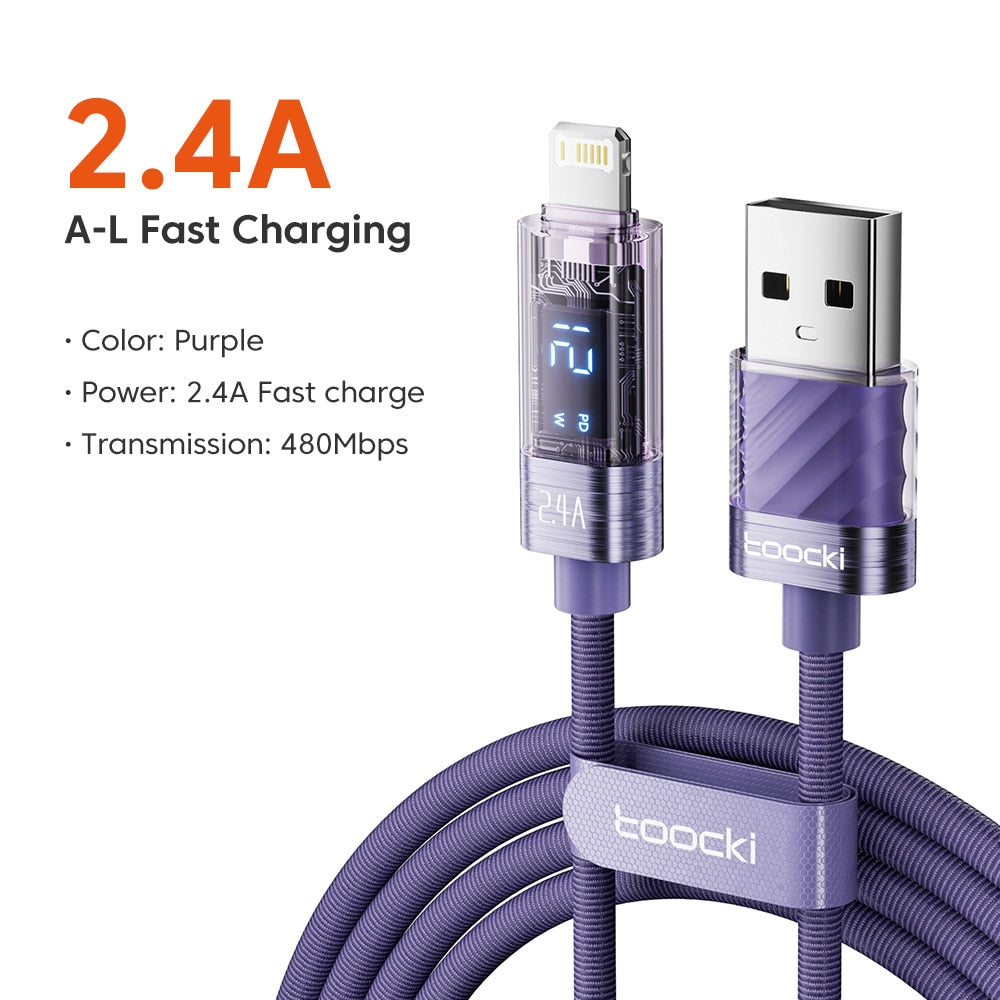 Toocki USB Cable For iPhone 14 13 12 mini 11 Pro Max Xs Xr X 8 Lighting Fast Charge Charger Date Cable For iPad Wire Cord