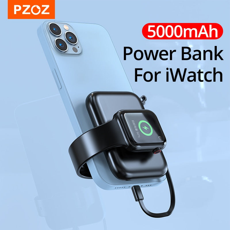 PZOZ Magnetic Mini Power Bank 5000mAh For Apple Watch Wireless Charger Portable Fast Charging For iPhone iWatch Series PowerBank