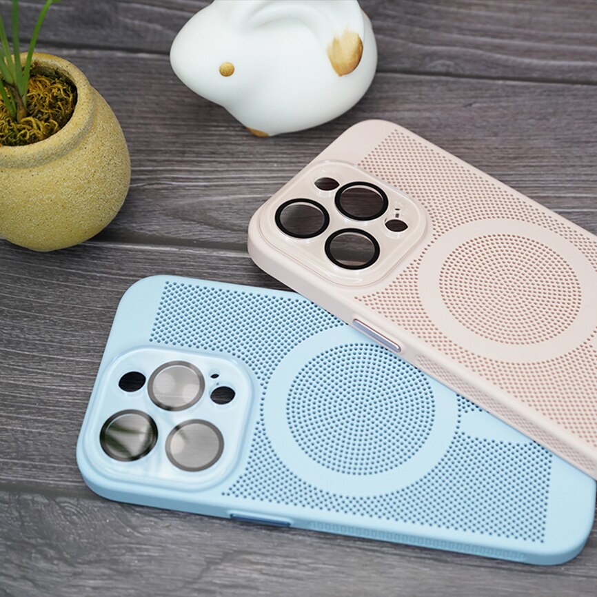 New Magnetic Perforated Back Phone Case For IPhone 14 13 12 11 Pro Max Plus With Lens Protect Heat Dissipation Cover For Magsafe
