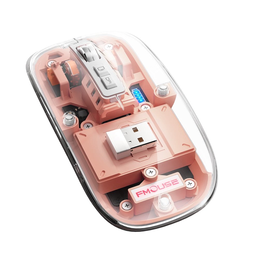 Transparent Office Mouse Bluetooth-Compatible Wireless Mouse with RGB Light Mechanical Mouse Type-C Charging for Desktop Gaming