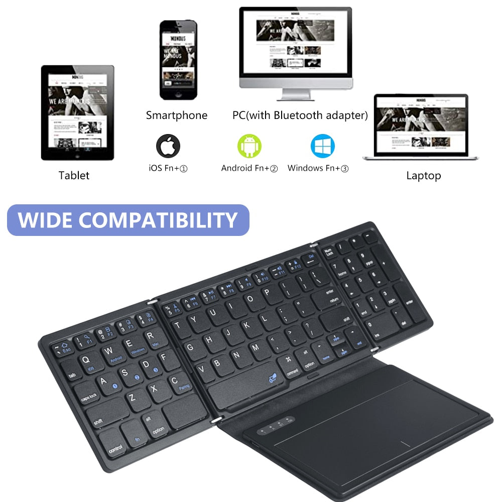 Foldable Bluetooth Wireless Keyboard With Touchpad Ultra Slim Pocket Folding Keyboard For Windows/Android/ IOS/OS/HMS Tablet PC
