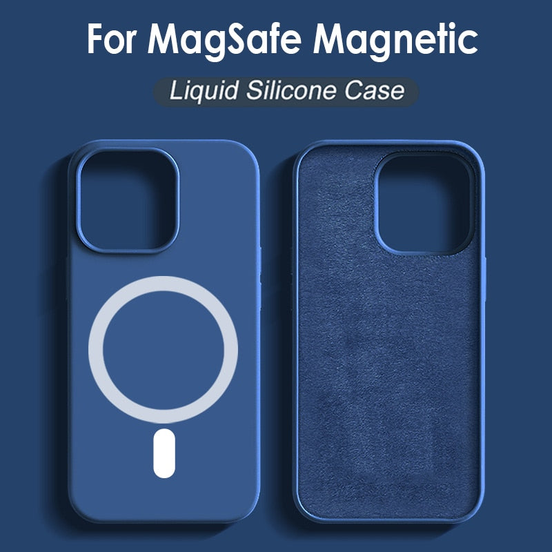 For Mag safe Magnetic Wireless Charger Case For iPhone 14 12 11 13 Pro Max Cover Funda Capa Korea Liquid Silicone Case 13 14 Pro
