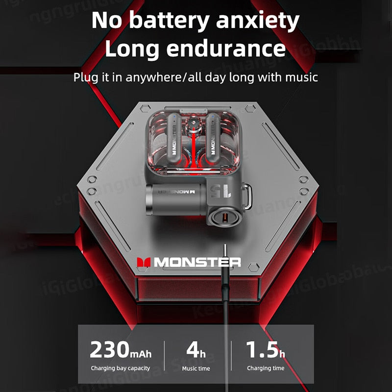 Monster XKT15 Wireless Bluetooth 5.3 Headphones Gaming Earbuds Unique Design Gamer Headset TWS Noise Reduction Earphones New