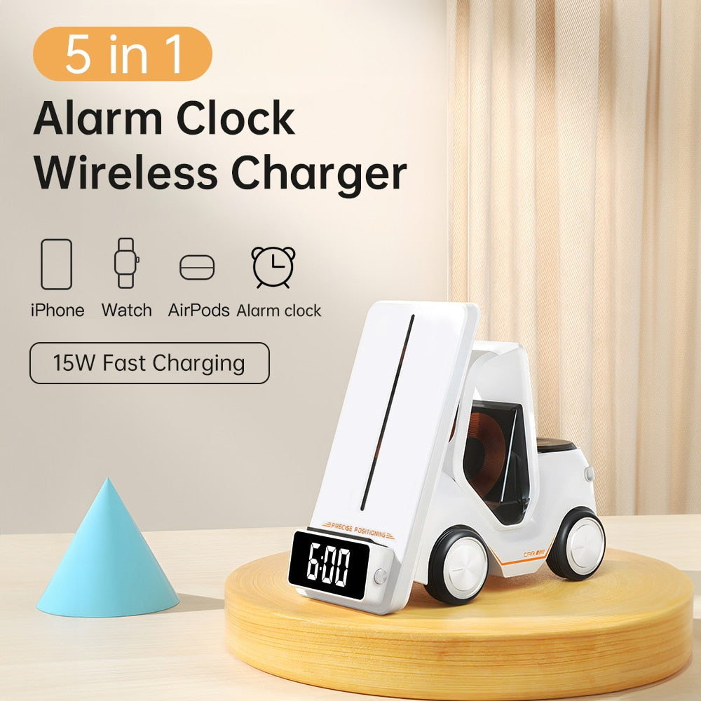 Alarm Clock Fast Charging RGB Wireless Charger for iPhone 14 13 Dock Station for Apple Watch S8 AirPods Pro LED Digital Holder