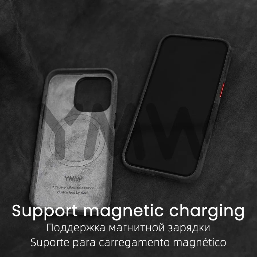 Magnetic ALCANTARA Case for iPhone 15 Pro Max 14 13 12 mini Luxury Artificial Leather Supercar Suede Phone Cases Cover
