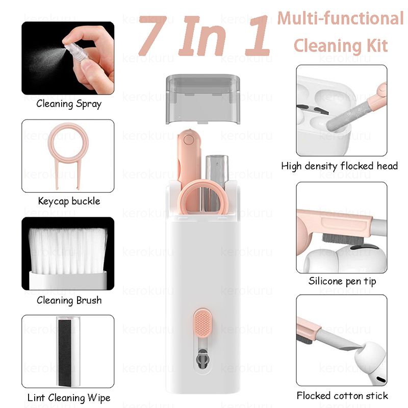7-in-1 Cleaning Kit Computer Keyboard Cleaner Brush Earphones Cleaning Pen For AirPods iPhone Cleaning Tools Keycap Puller Set