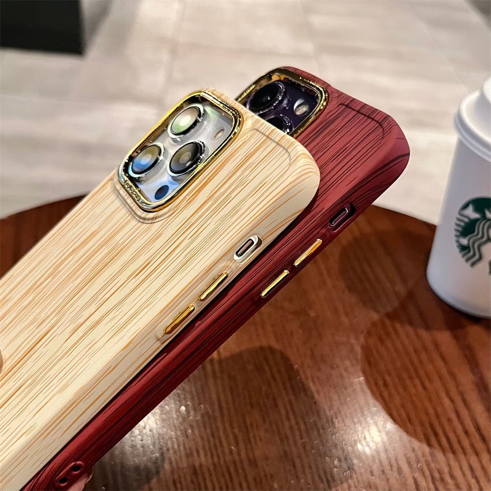 Nature Wood Grain Silicone Phone Case for iPhone 7 8 14 Plus SE 2 3 X XR Xs Max 14 13 12 11 Pro Max Luxury Plating Square Cover