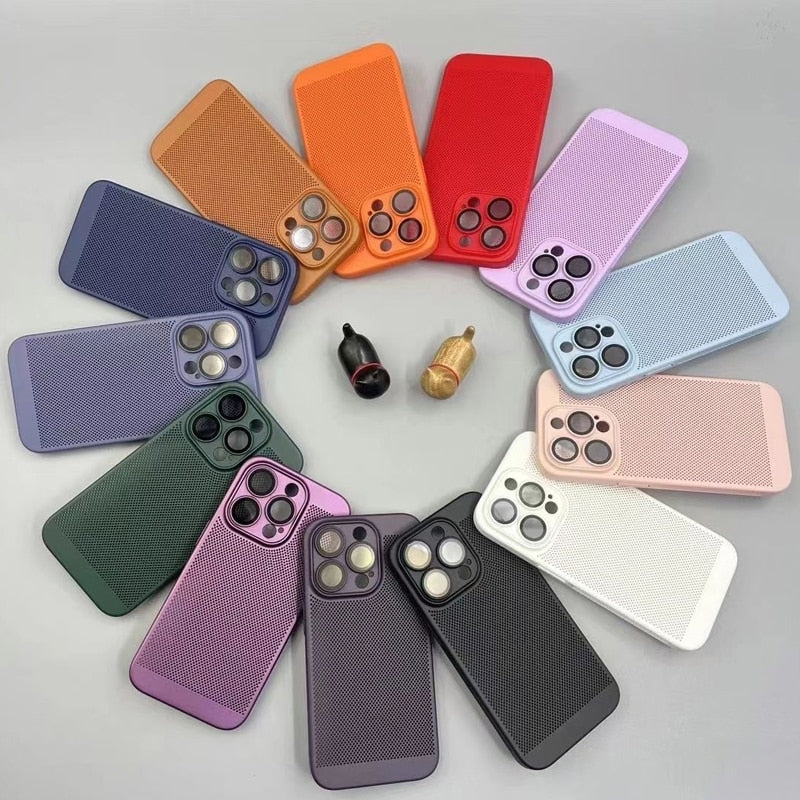 Candy Colors Summer Breathable Mesh Heat Dissipation For iPhone 14 13 12 11 Pro Max Soft Silicone Camera Lens Protector Cover