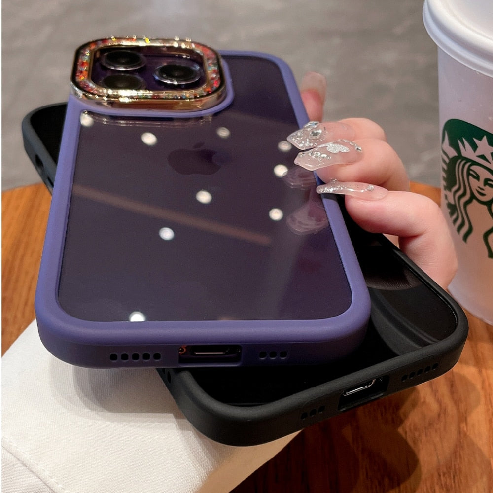 Luxury Glitter Camera Protection Case for iPhone 12 13 14 Pro Max 14 Plus 13Pro 14Pro Max Transparent PC TPU Armor Back Cover