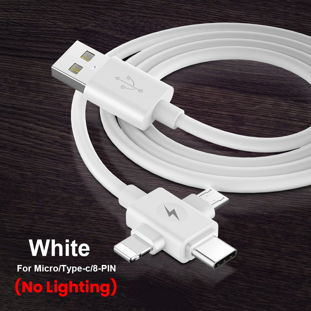 3in1 Flow Luminous Lighting Usb Cable For IPhone 13 12 11 Pro 3 In 1 2in1 LED Micro USB Type C 8 Pin Charger For Huawei Xiaomi|Mobile Phone Cables