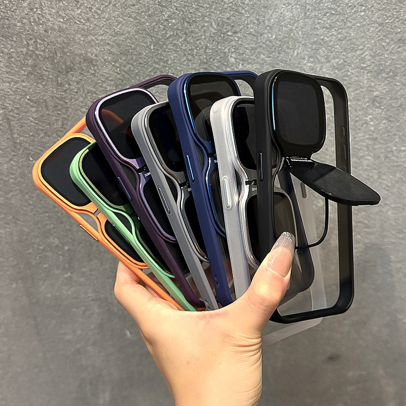 Suitable For Apple iPhone Case, Skin-like Sunglasses Holder, Iphone15promax, New Transparent Electroplated Buttons Anti-fall Acrylic Simple Large Hole Protective Cover
