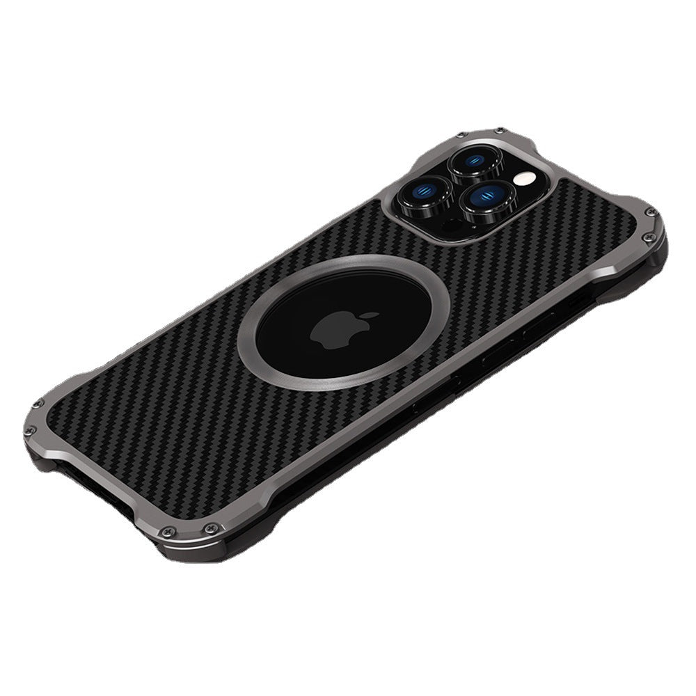 All-inclusive Heat Dissipation Metal High-end Carbon Fiber Pattern Back Panel iPhone 15 Pro Max Case