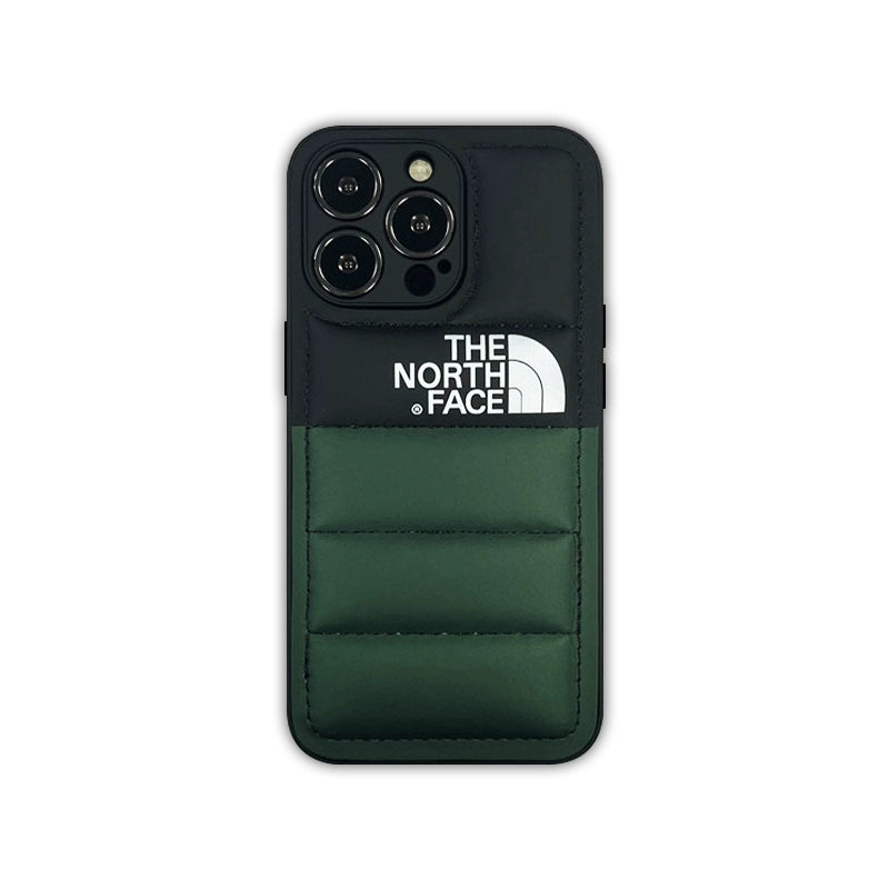 North Face Mamba Green iPhone 15 Pro Max Case – Trendy Down Jacket Style, Original Color Matching for 14 Pro, Suitable for Apple 13 Pro, Couples, Men and Women. Autumn/Winter Leather Texture, 11 All-Inclusive Anti-Fall Protective Cover