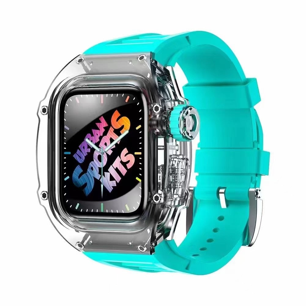 Transparent Mod Kit Case for Apple Watch 45MM 44MM Rubber Sports Band for iWatch Series Ultra 8 7 6 5 4 SE Silicone Strap