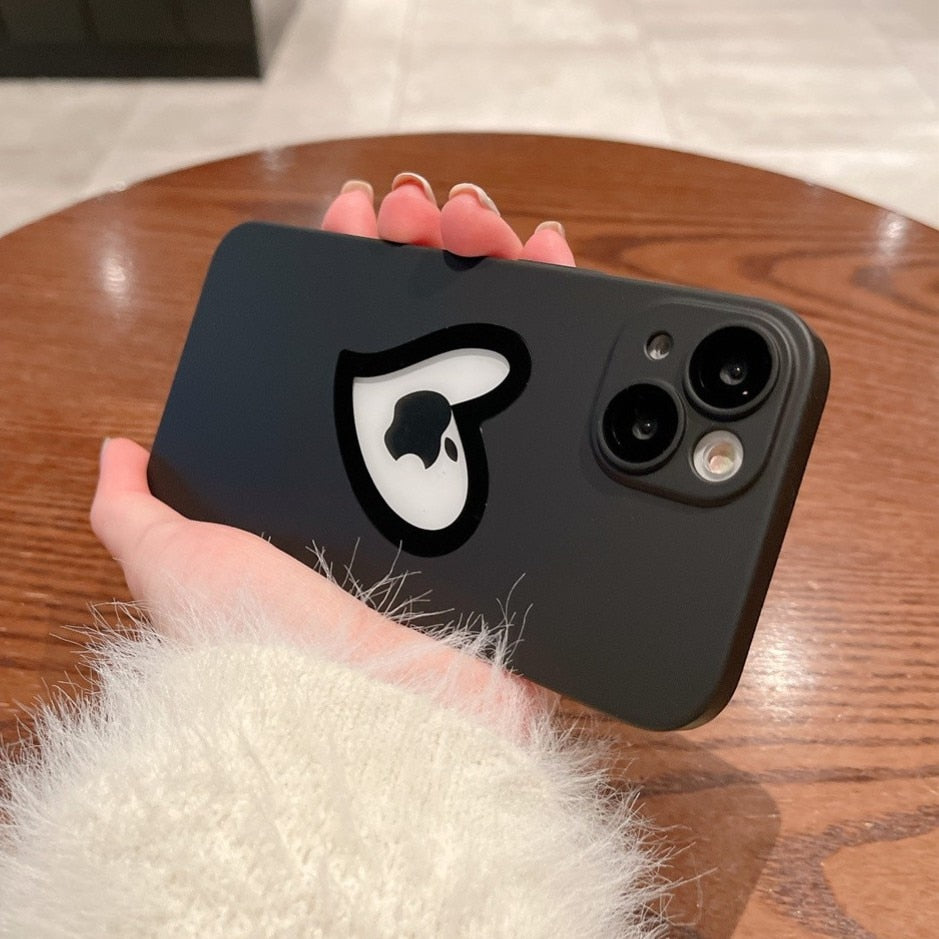 Luxury Heart Logo Hole Phone Case For iPhone 14 Pro Max 14 Plus 13 12 11 Shockroof PC Hard Cover For iPhone 13 With Lens Film
