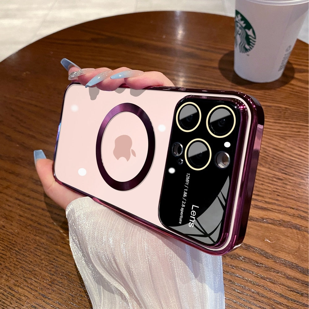 Luxury Plating Transparent Acrylic Magsafe Case for iPhone 12 13 14 Pro Max 14 Plus Full Camera Protection Hard Shockproof Cover