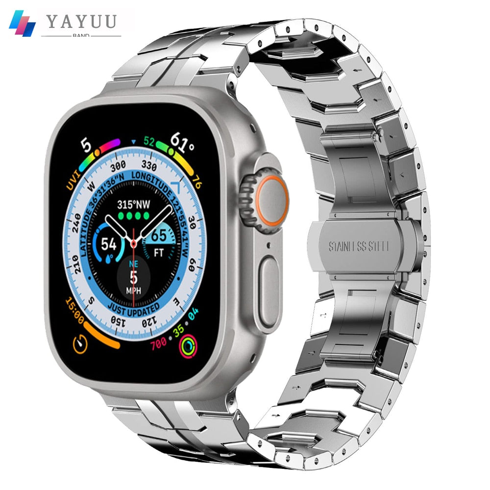 YAYUU Stainless Steel Band for Apple Watch Ultra Band 49mm 45mm 44mm, Metal Strap for Apple Watch Series 8 7 6 5 4 SE