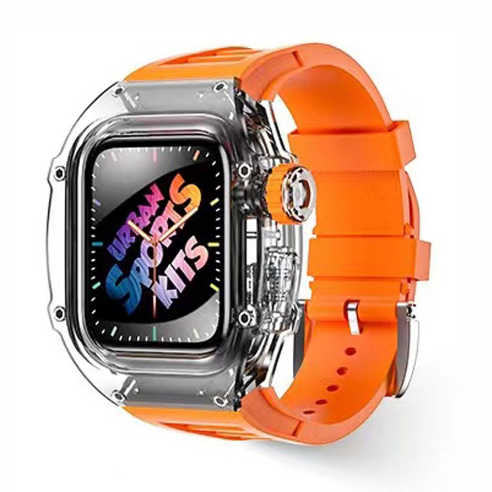 Transparent Mod Kit Case for Apple Watch 45MM 44MM Rubber Sports Band for iWatch Series Ultra 8 7 6 5 4 SE Silicone Strap