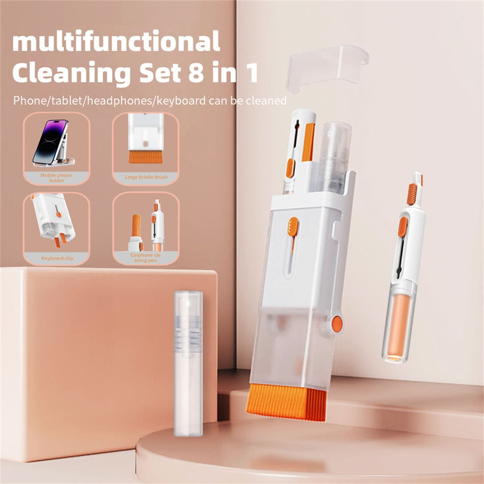 8-in-1 Cleaning Kit Computer Keyboard Cleaner Brush Earphones Cleaning Pen For AirPods iPhone Keycap Puller Set Tools