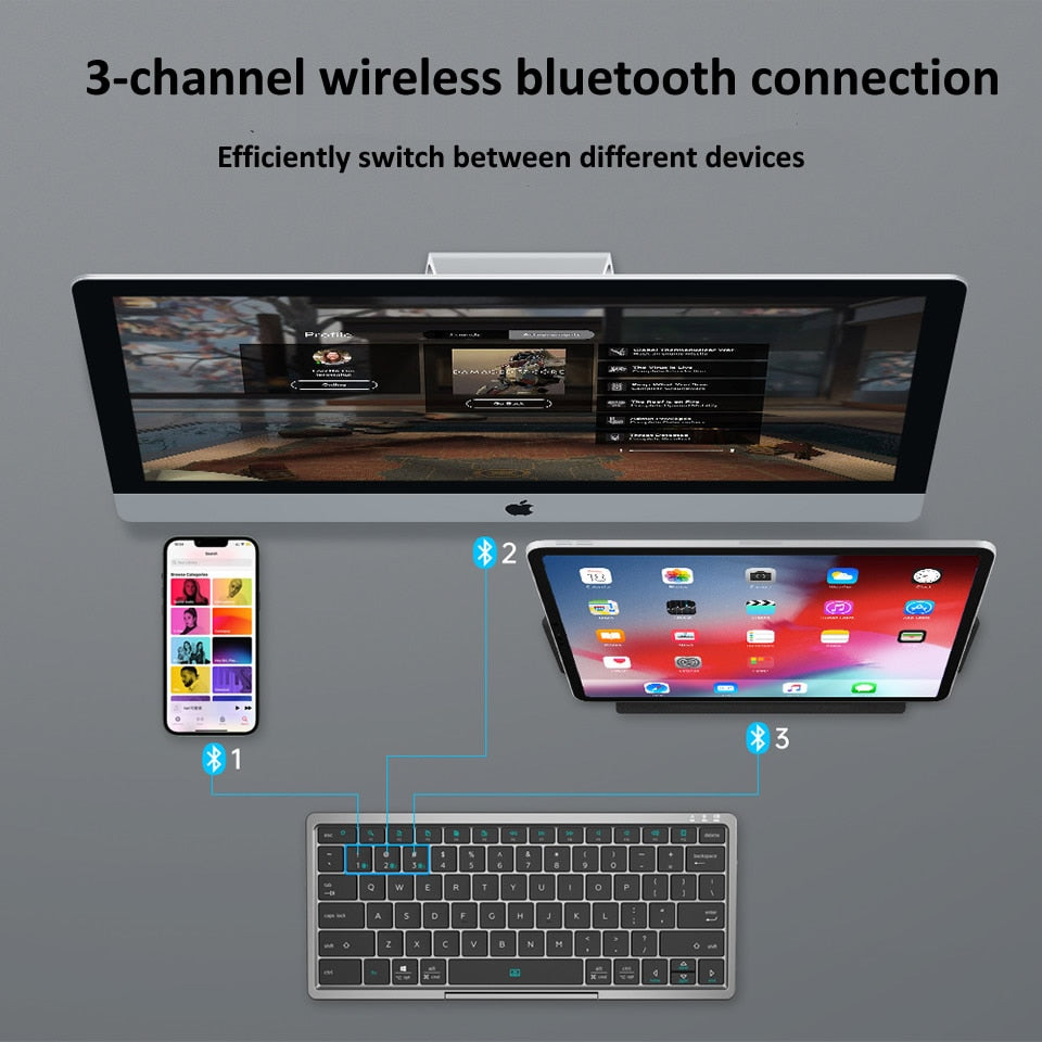 3 in 1 Portable Wireless Bluetooth 5.2 Tablet keyboard with PU Case Foldable Stand for Windows Android IOS iPad Phones