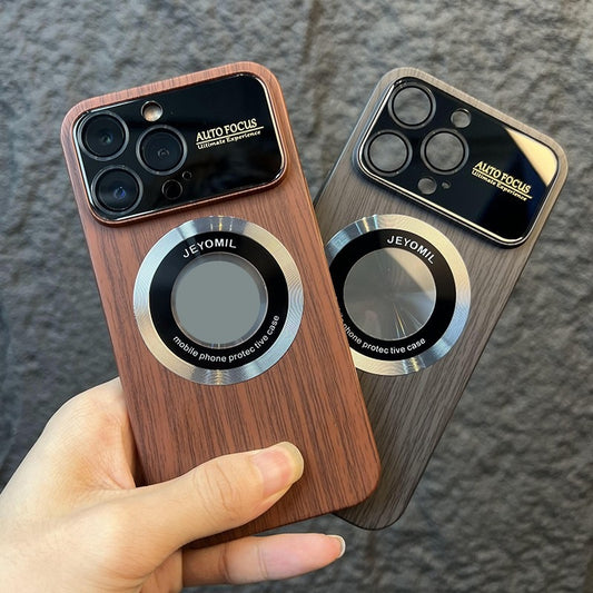 Natural Walnut Texture Car Magnet Lens Film Protect Camera Shockproof Magsafe Wooden Hard Case For iPhone