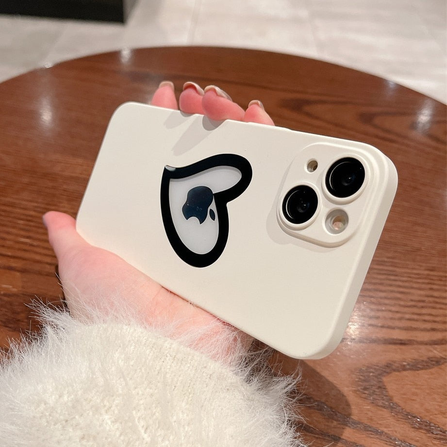 Luxury Heart Logo Hole Phone Case For iPhone 14 Pro Max 14 Plus 13 12 11 Shockroof PC Hard Cover For iPhone 13 With Lens Film