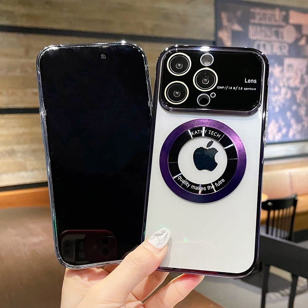 Window Plating Color Purple Blue Black Magnetic Wireless Charging PC Shockproof  Phone Cover For IPhone 12Pro 13 14 Pro Max Case